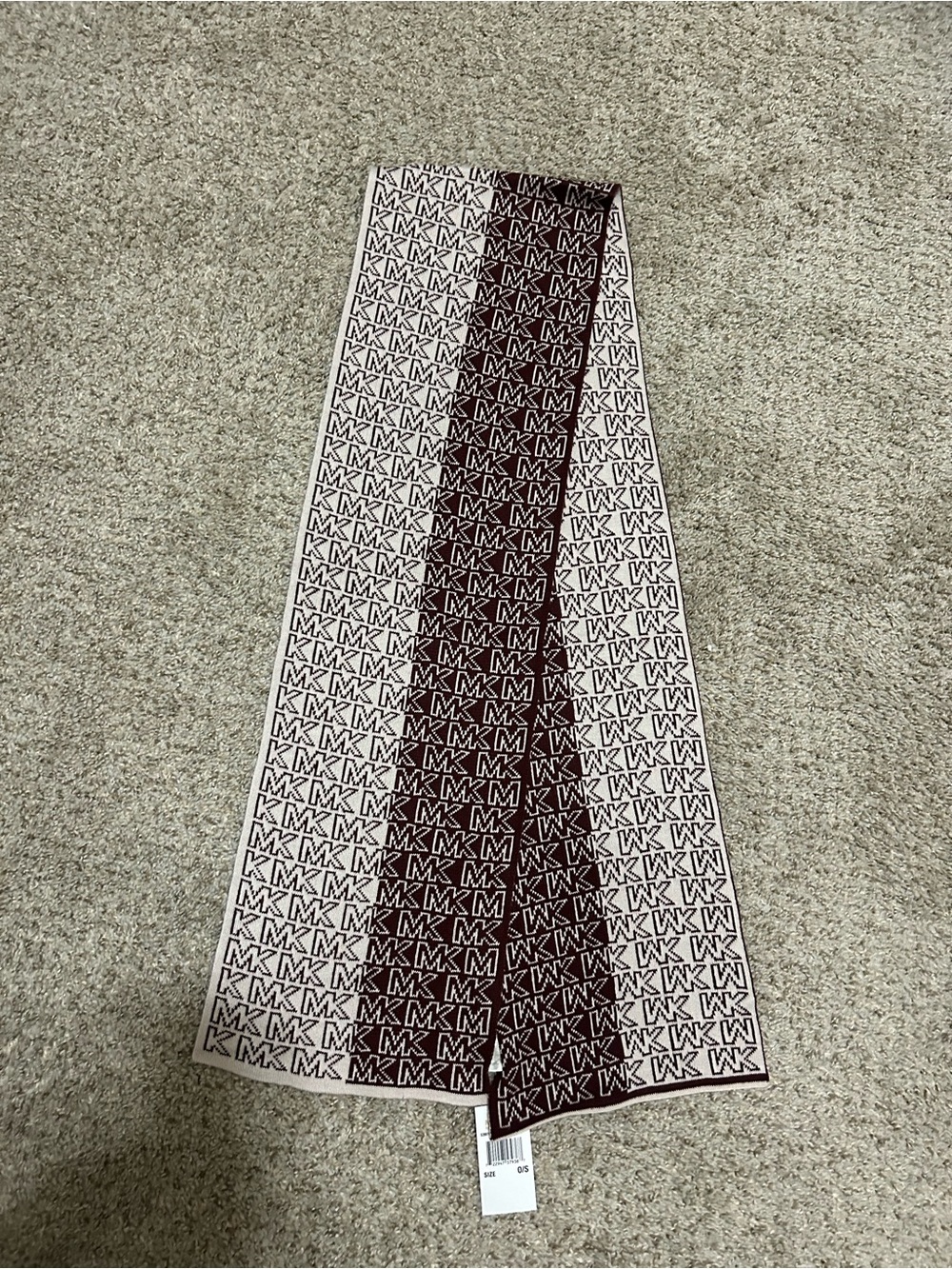 Michael Kors MK Monogram Scarf Size 0/S Burgundy White Knit